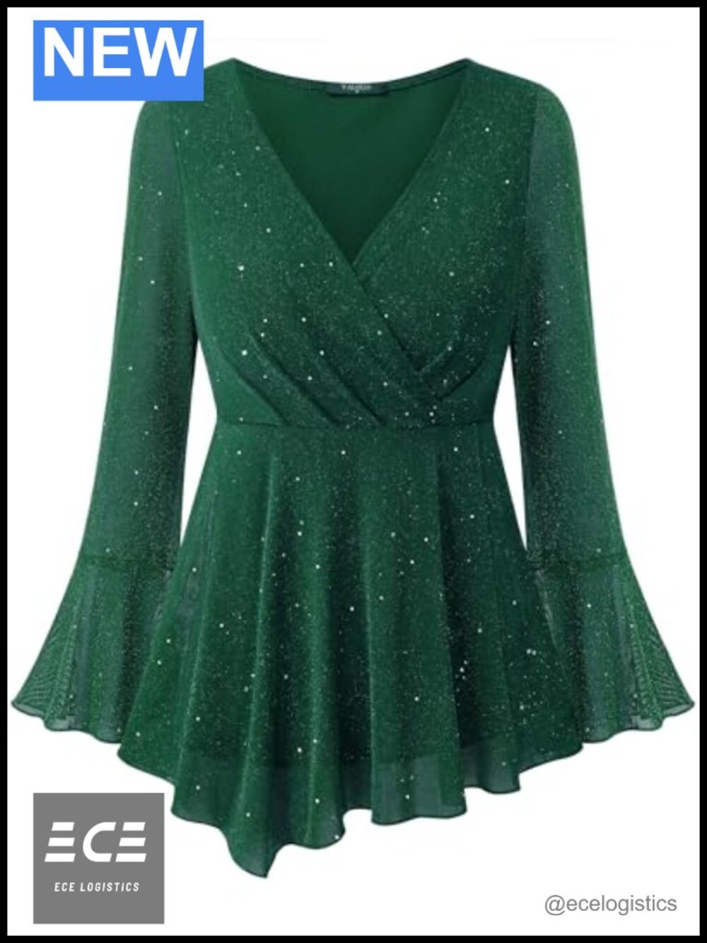 Sparkly Sequin V Neck Long Sleeve Party Top Dressy Blouse